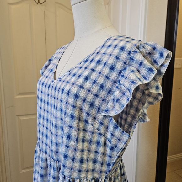 SHEIN Blue Plaid Ruffle Mini Dress Size Size XL - Picture 4 of 10